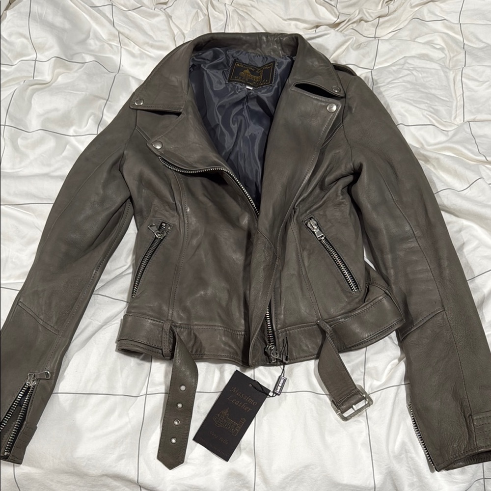 Massimo Gray Leather Jacket Modern Moto Style